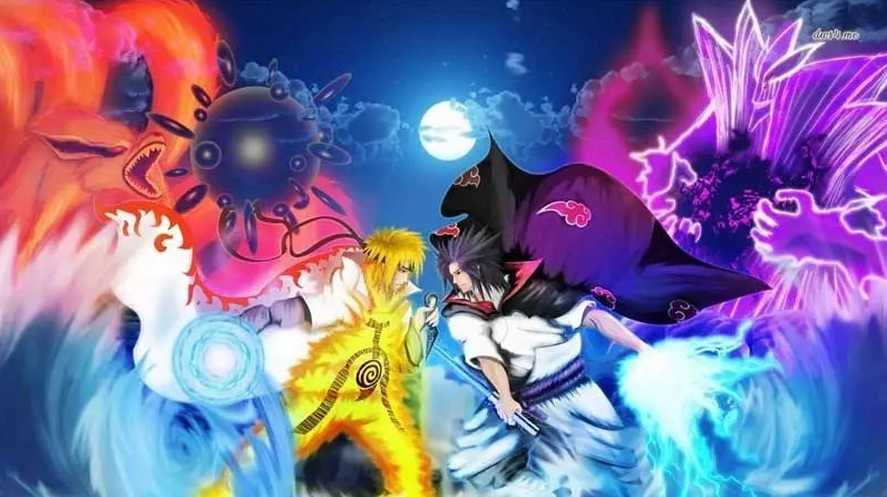 Hình nền Naruto cùng đội 7 (Sasuke, Sakura, Kakashi) trong bối cảnh Làng Lá