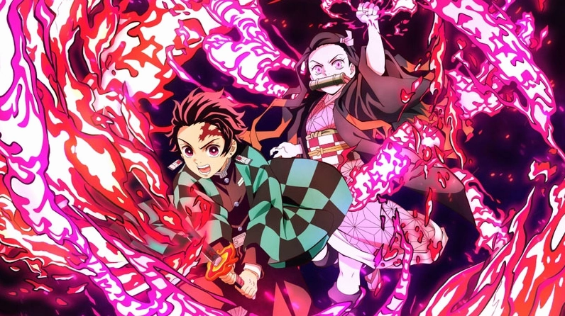 Background Tanjiro cùng em gái Nezuko