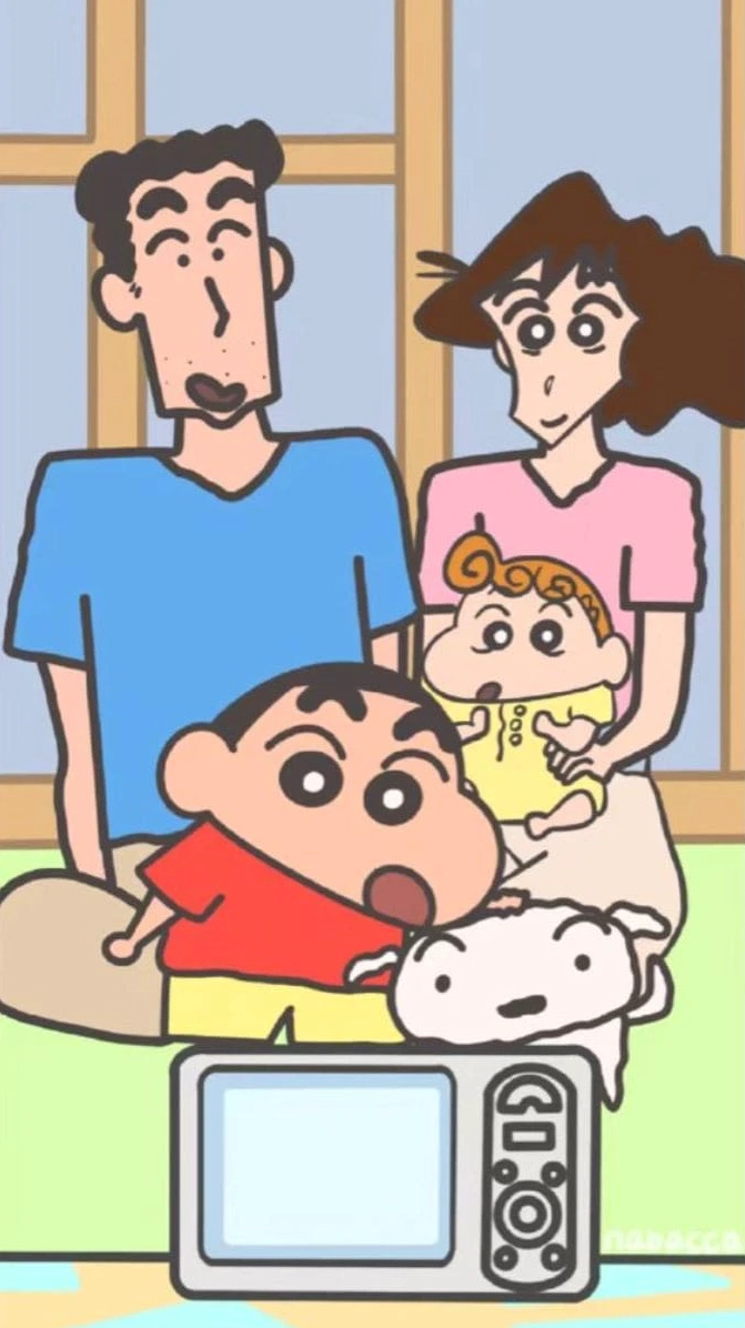 Hình nền Shin và gia đình ấm cúng bên nhau.